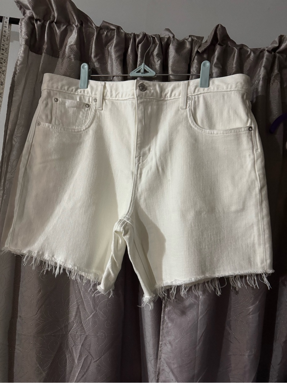 AYR White Frayed Hem Denim Shorts